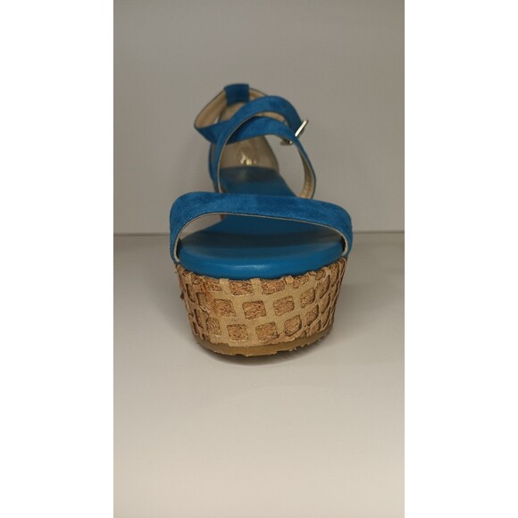 Jimmy Choo Wedge Sandals Blue Suede Cork Espadrilles Made in Spain Size 38 - Picture 12 of 16